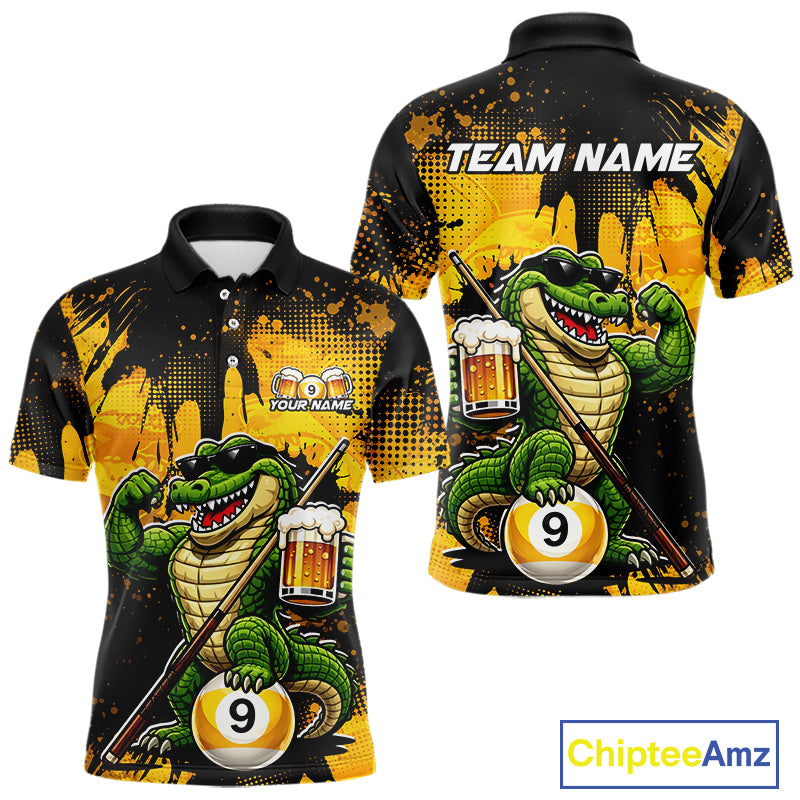 Custom Beer Alligator 9 Ball Billiard Shirts for Men Billiard Team Jerseys Billiard League Polo & 1/4 Zip NNT289