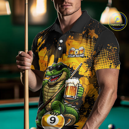 Custom Beer Alligator 9 Ball Billiard Shirts for Men Billiard Team Jerseys Billiard League Polo & 1/4 Zip NNT289
