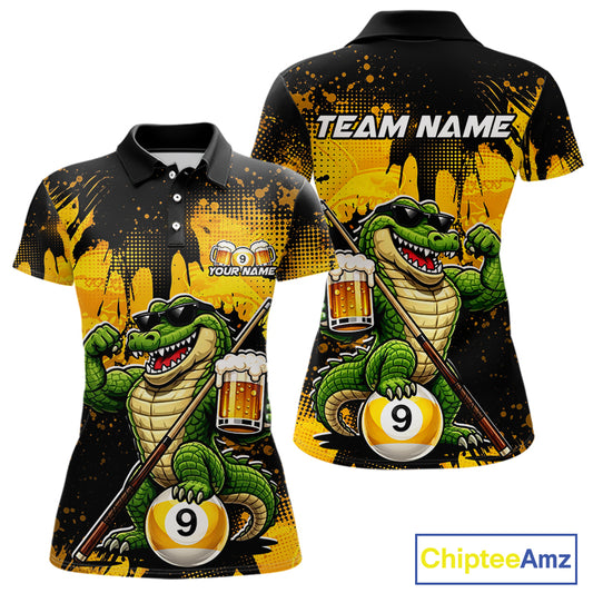 Custom Beer Alligator 9 Ball Billiard Shirts for Women Billiard Team Jerseys Billiard League Polo & 1/4 Zip NNT289