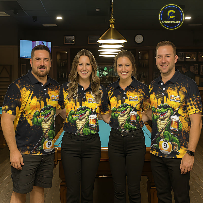Custom Beer Alligator 9 Ball Billiard Shirts for Women Billiard Team Jerseys Billiard League Polo & 1/4 Zip NNT289