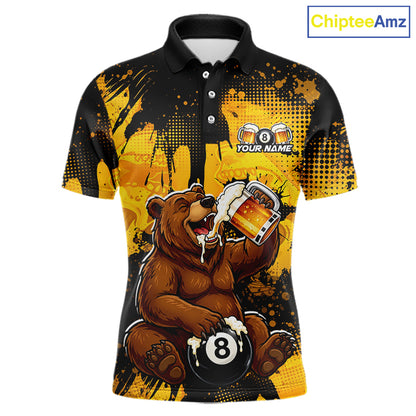 Custom Beer Bear 8 Ball Billiard Shirts for Men Billiard Team Jerseys Billiard League Polo & 1/4 Zip NNT288