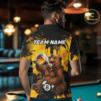 Custom Beer Bear 8 Ball Billiard Shirts for Men Billiard Team Jerseys Billiard League Polo & 1/4 Zip NNT288