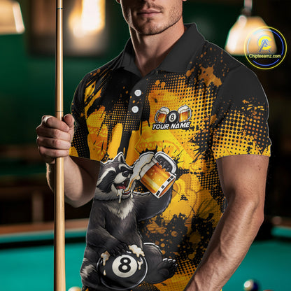 Custom Beer Raccoon 8 Ball Billiard Shirts for Men Billiard Team Jerseys Billiard League Polo & 1/4 Zip NNT287