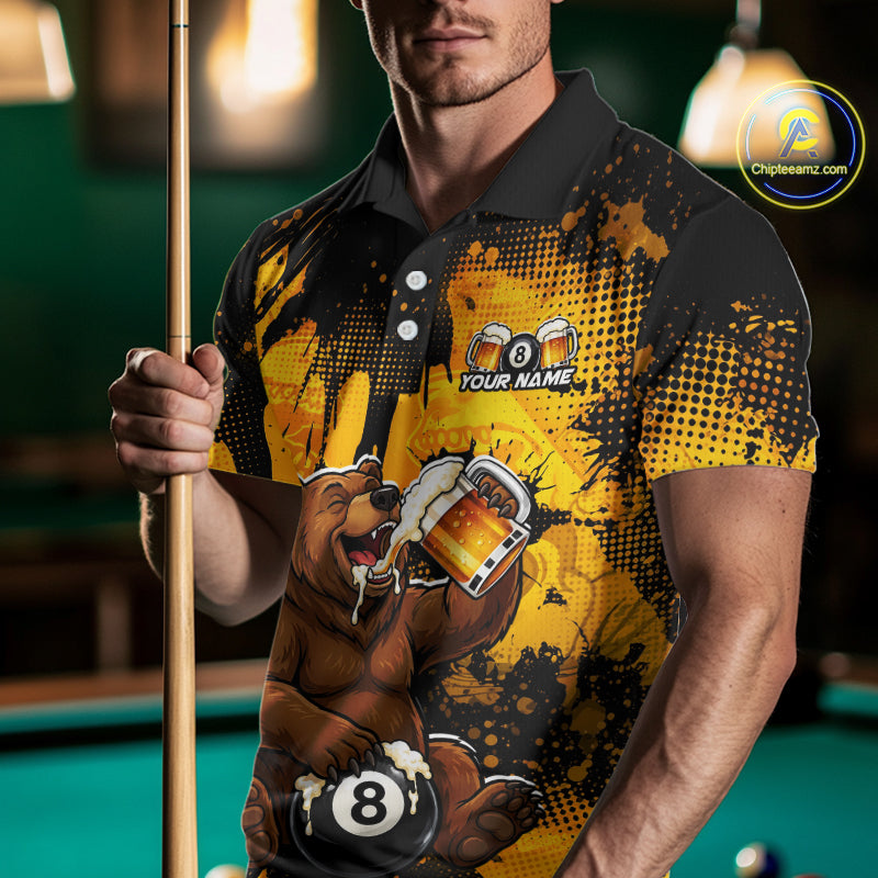 Custom Beer Bear 8 Ball Billiard Shirts for Men Billiard Team Jerseys Billiard League Polo & 1/4 Zip NNT288