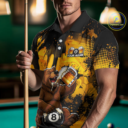 Custom Beer Bear 8 Ball Billiard Shirts for Men Billiard Team Jerseys Billiard League Polo & 1/4 Zip NNT288