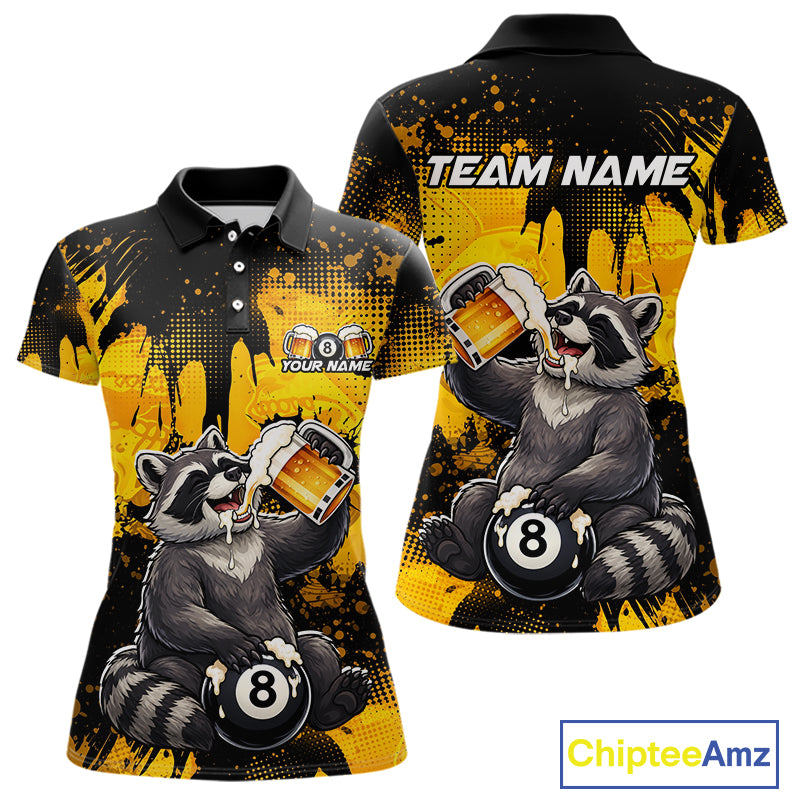 Custom Beer Raccoon 8 Ball Billiard Shirts for Women Billiard Team Jerseys Billiard League Polo & 1/4 Zip NNT287
