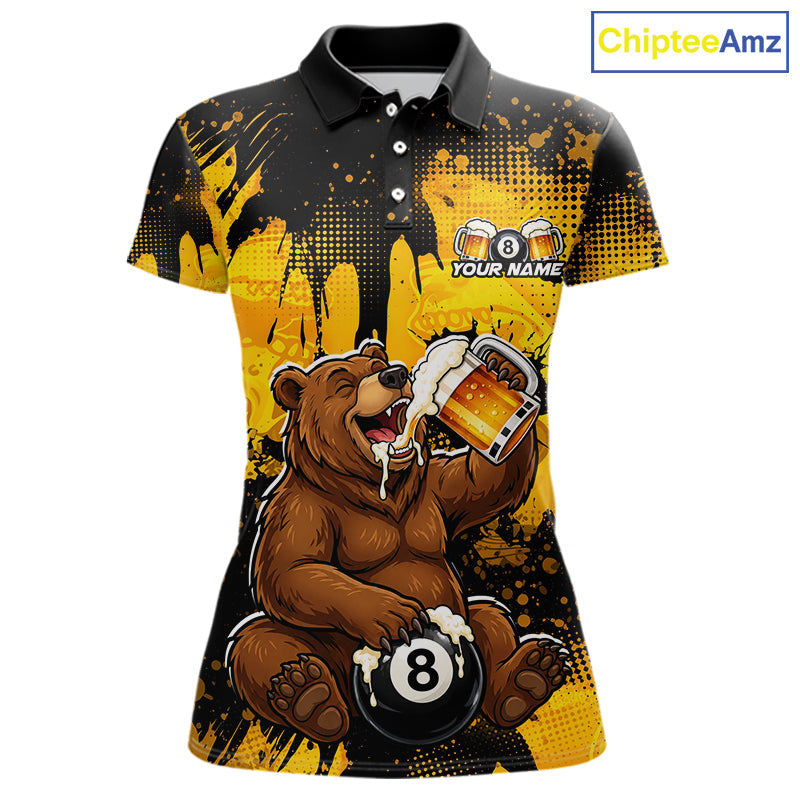 Custom Beer Bear 8 Ball Billiard Shirts for Women Billiard Team Jerseys Billiard League Polo & 1/4 Zip NNT288
