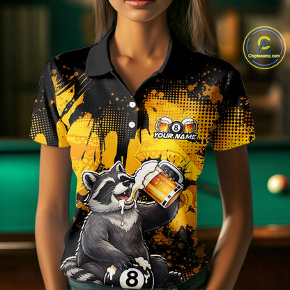 Custom Beer Raccoon 8 Ball Billiard Shirts for Women Billiard Team Jerseys Billiard League Polo & 1/4 Zip NNT287