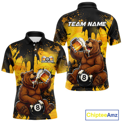 Custom Beer Bear 8 Ball Billiard Shirts for Men Billiard Team Jerseys Billiard League Polo & 1/4 Zip NNT288