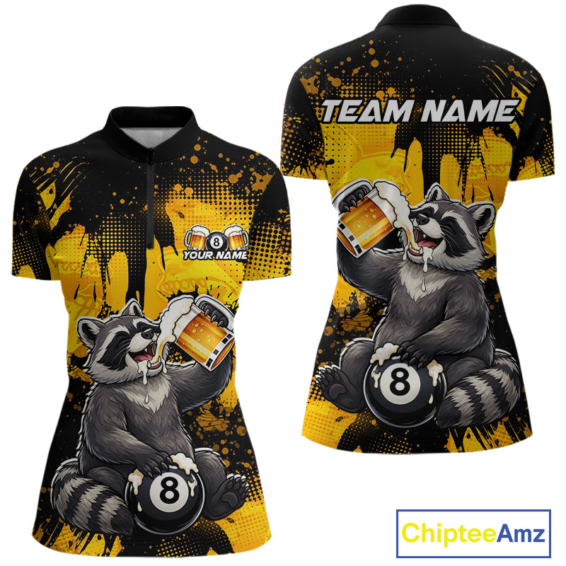 Custom Beer Raccoon 8 Ball Billiard Shirts for Women Billiard Team Jerseys Billiard League Polo & 1/4 Zip NNT287