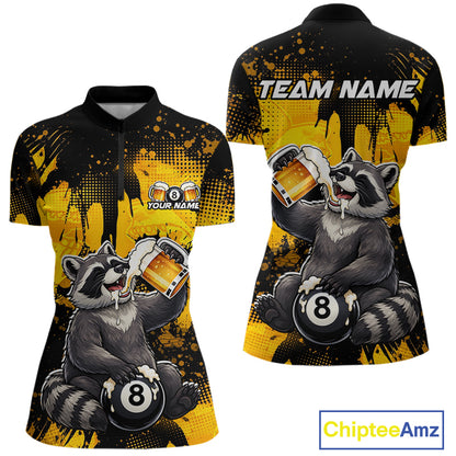 Custom Beer Raccoon 8 Ball Billiard Shirts for Women Billiard Team Jerseys Billiard League Polo & 1/4 Zip NNT287