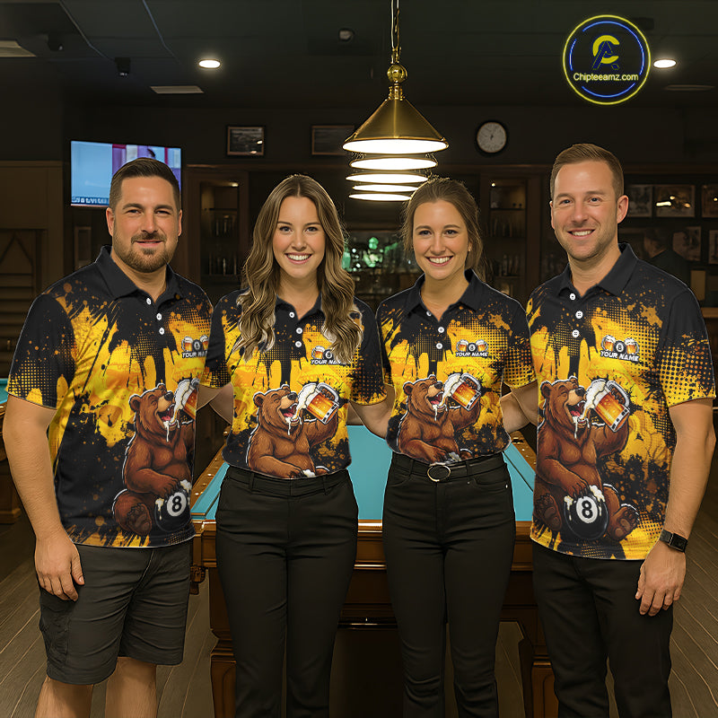 Custom Beer Bear 8 Ball Billiard Shirts for Men Billiard Team Jerseys Billiard League Polo & 1/4 Zip NNT288