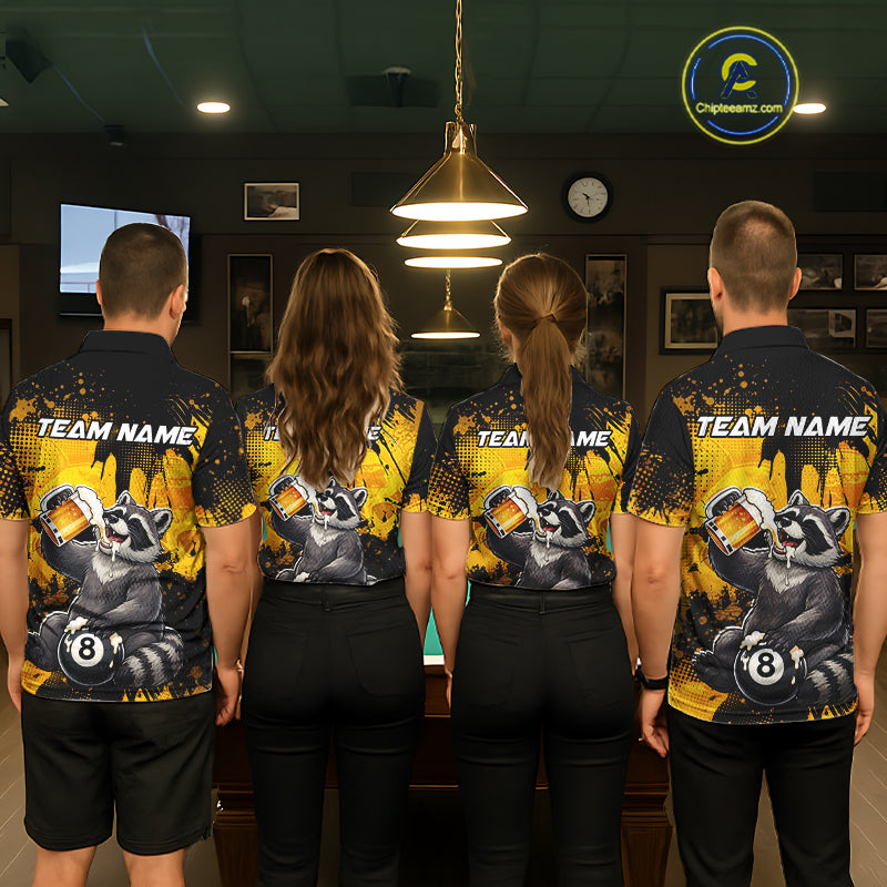 Custom Beer Raccoon 8 Ball Billiard Shirts for Women Billiard Team Jerseys Billiard League Polo & 1/4 Zip NNT287