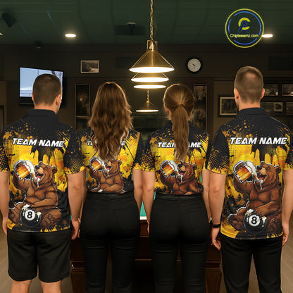 Custom Beer Bear 8 Ball Billiard Shirts for Men Billiard Team Jerseys Billiard League Polo & 1/4 Zip NNT288