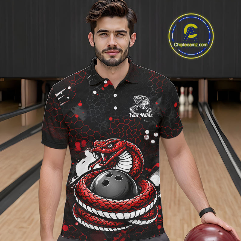 Custom Red Snake Bowling Jersey for Men Bowling Team Shirts Bowling League Polo & 1/4 Zip HNT490