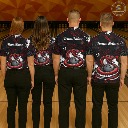 Custom Red Snake Bowling Jersey for Women Bowling Team Shirts Bowling League Polo & 1/4 Zip HNT490
