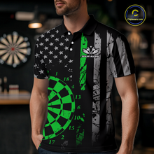 Load image into Gallery viewer, Custom Green US Flag Darts Shirt for Men Darts Team Jerseys Dart Tournament Polo &amp; 1/4 Zip NNT116
