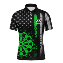Load image into Gallery viewer, Custom Green US Flag Darts Shirt for Men Darts Team Jerseys Dart Tournament Polo &amp; 1/4 Zip NNT116