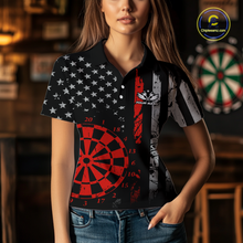 Load image into Gallery viewer, Custom Red US Flag Darts Shirt for Women Darts Team Jerseys Dart Tournament Polo &amp; 1/4 Zip NNT116