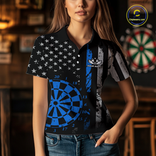 Load image into Gallery viewer, Custom Blue US Flag Darts Shirt for Women Darts Team Jerseys Dart Tournament Polo &amp; 1/4 Zip NNT116