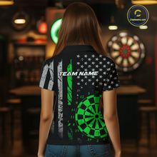 Load image into Gallery viewer, Custom Green US Flag Darts Shirt for Women Darts Team Jerseys Dart Tournament Polo &amp; 1/4 Zip NNT116