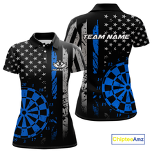 Load image into Gallery viewer, Custom Blue US Flag Darts Shirt for Women Darts Team Jerseys Dart Tournament Polo &amp; 1/4 Zip NNT116