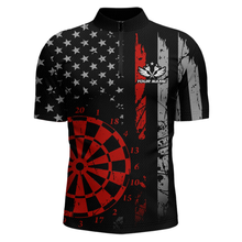 Load image into Gallery viewer, Custom Red US Flag Darts Shirt for Men Darts Team Jerseys Dart Tournament Polo &amp; 1/4 Zip NNT116