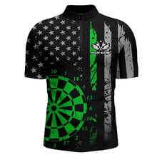 Load image into Gallery viewer, Custom Green US Flag Darts Shirt for Men Darts Team Jerseys Dart Tournament Polo &amp; 1/4 Zip NNT116