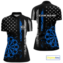 Load image into Gallery viewer, Custom Blue US Flag Darts Shirt for Women Darts Team Jerseys Dart Tournament Polo &amp; 1/4 Zip NNT116