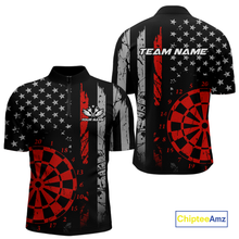 Load image into Gallery viewer, Custom Red US Flag Darts Shirt for Men Darts Team Jerseys Dart Tournament Polo &amp; 1/4 Zip NNT116