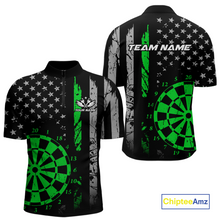 Load image into Gallery viewer, Custom Green US Flag Darts Shirt for Men Darts Team Jerseys Dart Tournament Polo &amp; 1/4 Zip NNT116