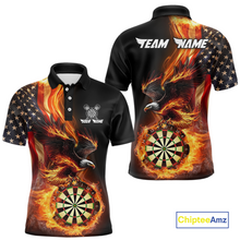 Load image into Gallery viewer, Custom Flame US Flag Eagle Darts Shirt for Men Darts Team Jerseys Dart Tournament Polo &amp; 1/4 Zip NNT112