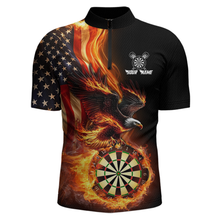 Load image into Gallery viewer, Custom Flame US Flag Eagle Darts Shirt for Men Darts Team Jerseys Dart Tournament Polo &amp; 1/4 Zip NNT112