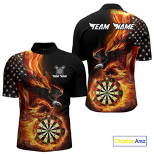 Load image into Gallery viewer, Custom Flame US Flag Eagle Darts Shirt for Men Darts Team Jerseys Dart Tournament Polo &amp; 1/4 Zip NNT112