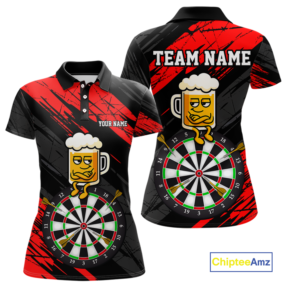Custom Red Funny Beer Darts Board Dart Shirts For Women Darts Team Jerseys Dart Tournament NNT120