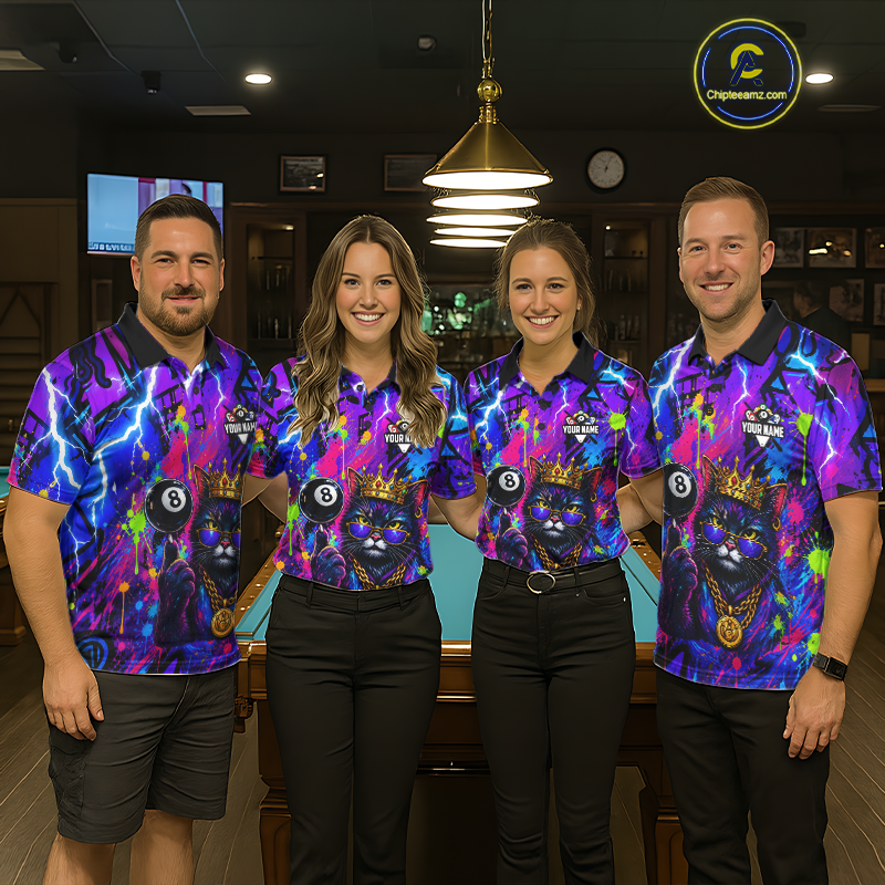 Custom Funny Crown Cat 8 Ball Billiard Shirts for Men Billiard Team Jerseys Billiard League NNT249