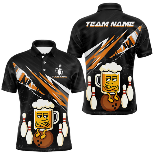 Custom Orange Funny Beer Bowling Jersey for Men Bowling Team Shirts Polo & 1/4 Zip HNT170