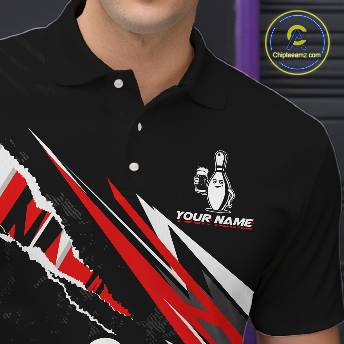 Custom Red Funny Beer Bowling Jersey for Men Bowling Team Shirts Polo & 1/4 Zip HNT170