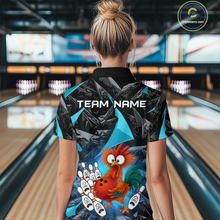 Load image into Gallery viewer, Custom Turquoise Funny Chicken Bowling Jersey for Women Bowling Team Shirts Polo &amp; 1/4 Zip HNT138