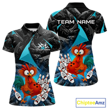 Load image into Gallery viewer, Custom Turquoise Funny Chicken Bowling Jersey for Women Bowling Team Shirts Polo &amp; 1/4 Zip HNT138