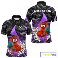 Load image into Gallery viewer, Custom Purple Funny Chicken Bowling Jersey for Men Bowling Team Shirts  Polo &amp; 1/4 Zip HNT138