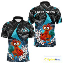 Load image into Gallery viewer, Custom Turquoise Funny Chicken Bowling Jersey for Men Bowling Team Shirts  Polo &amp; 1/4 Zip HNT138