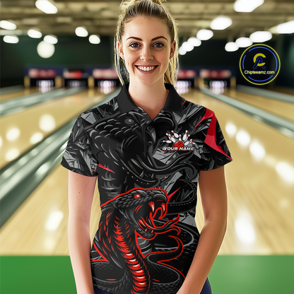Custom Red Cobra Snake Bowling Jersey for Women Bowling Team Shirts Polo & 1/4 Zip HNT137