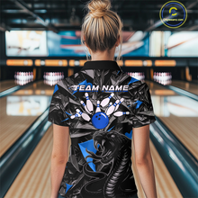 Load image into Gallery viewer, Custom Blue Cobra Snake Bowling Jersey for Women Bowling Team Shirts Polo &amp; 1/4 Zip HNT137