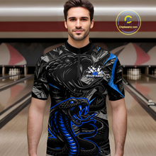 Load image into Gallery viewer, Custom Blue Cobra Snake Bowling Jersey for Men Bowling Team Shirts Bowling Uniform Polo &amp; 1/4 Zip HNT137