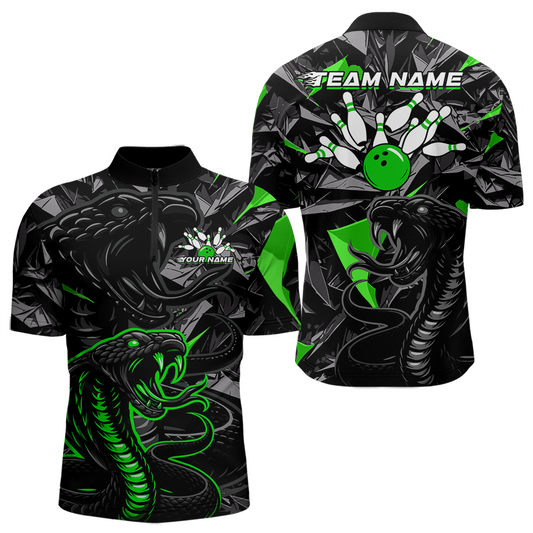 Custom Green Cobra Snake Bowling Jersey for Men Bowling Team Shirts Bowling Uniform Polo & 1/4 Zip HNT137