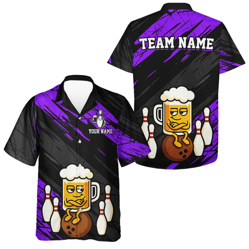 Custom Purple Funny Beer Hawaiin Bowling Jersey Bowling Uniform Bowling Team Shirts HNT107