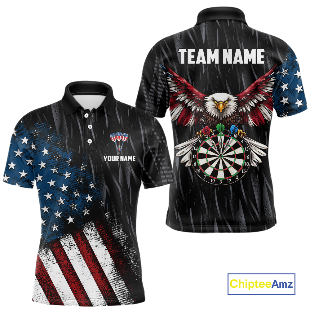 Custom US Flag Eagle Dart Shirts for Men Darts Team Jerseys Dart Tournament Polo & 1/4 Zip NNT142