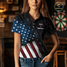 Load image into Gallery viewer, Custom US Flag Eagle Dart Shirts for Women Darts Team Jerseys Dart Tournament Polo &amp; 1/4 Zip NNT142