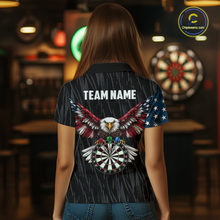 Load image into Gallery viewer, Custom US Flag Eagle Dart Shirts for Women Darts Team Jerseys Dart Tournament Polo &amp; 1/4 Zip NNT142